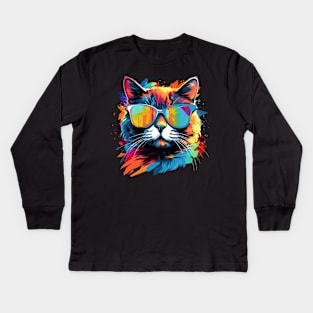 Party Cat in Sunglasses Men Women 80s 90s Retro Funny Cat Kids Long Sleeve T-Shirt